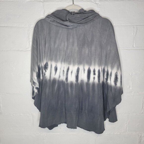 XCVI Wearables Women's Small Shirt Top Poncho Cowl Neck Gray White Tie Dye - Picture 2 of 5